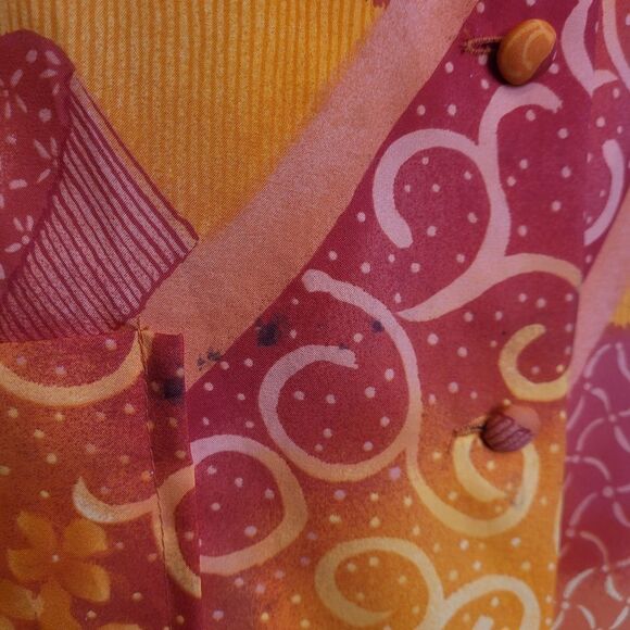 VINTAGE 60s Hawaiian print top orange floral‎ button down shirt M - Picture 4 of 9